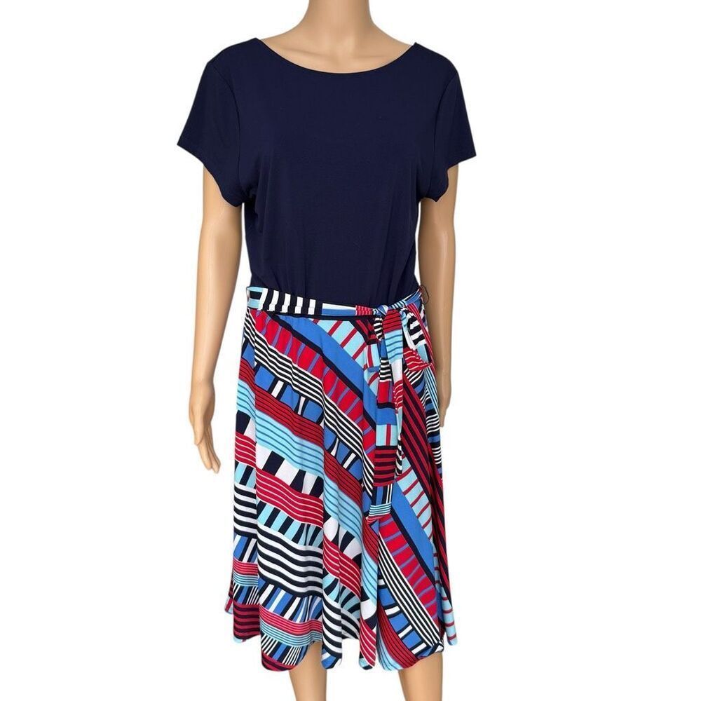 Leota women's dress geometric printed skirt and navy bodice size XL